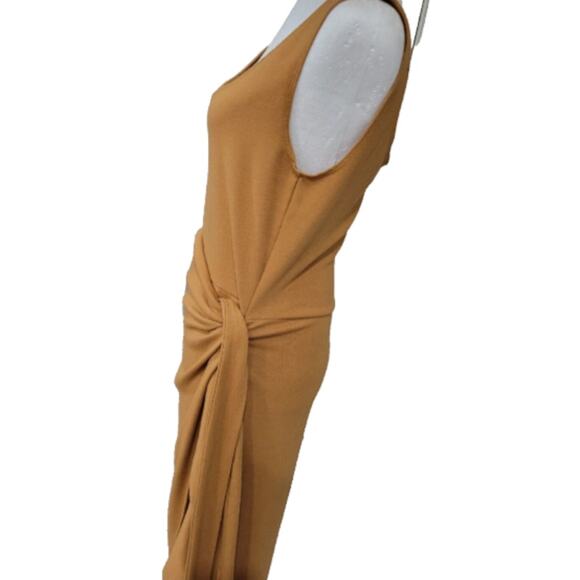 LBLC The Label Eva‎ Side Tie Midi Wrap Dress Women's Size Large Gold Tan - Picture 6 of 11
